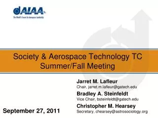 Society &amp; Aerospace Technology TC Summer/Fall Meeting
