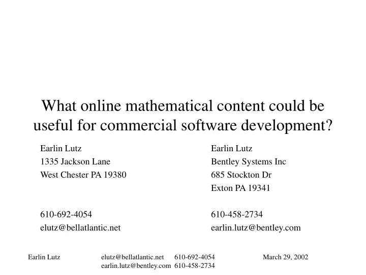 what online mathematical content could be useful for commercial software development