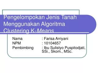 pengelompokan jenis tanah menggunakan algoritma clustering k means