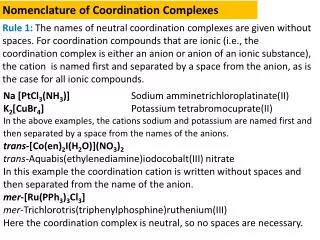 Nomenclature of Coordination Complexes