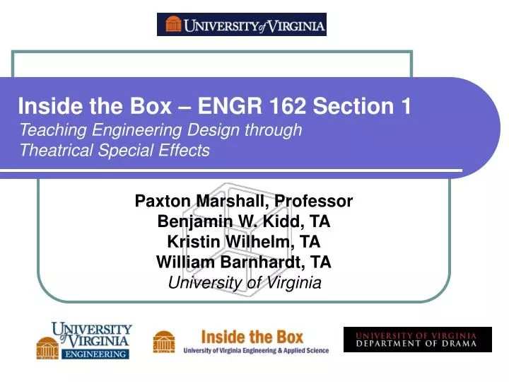 inside the box engr 162 section 1 teaching engineering design through theatrical special effects