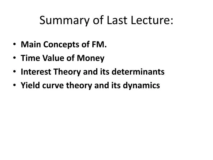 summary of last lecture