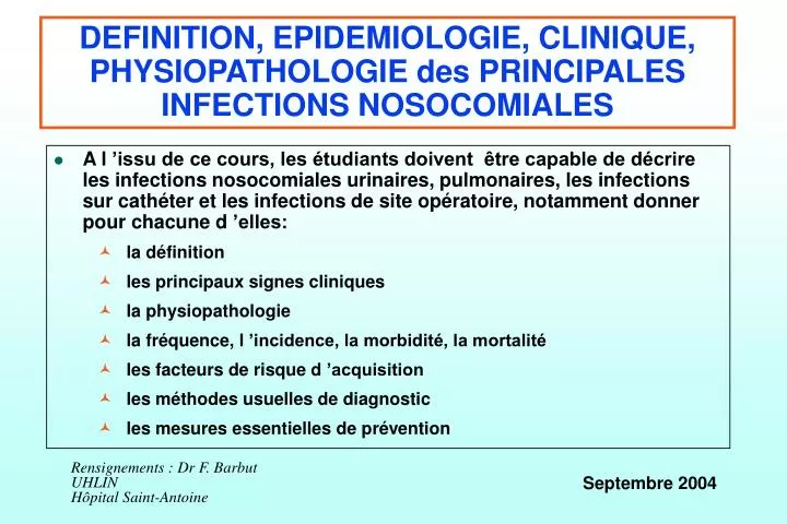 definition epidemiologie clinique physiopathologie des principales infections nosocomiales