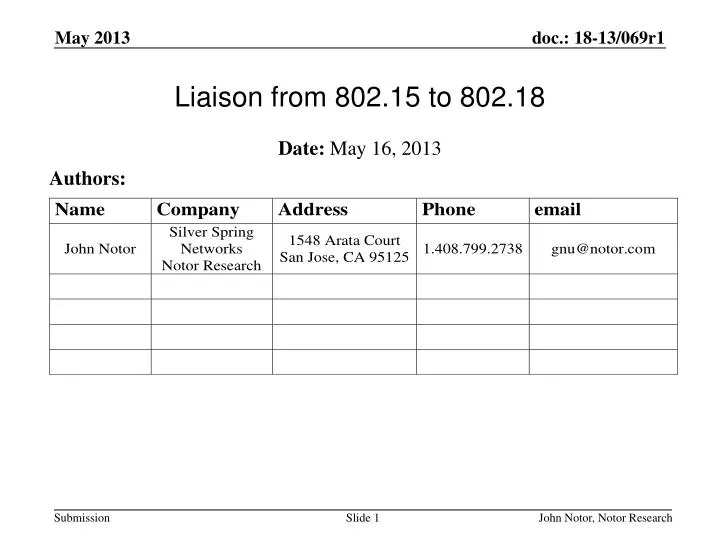 liaison from 802 15 to 802 18