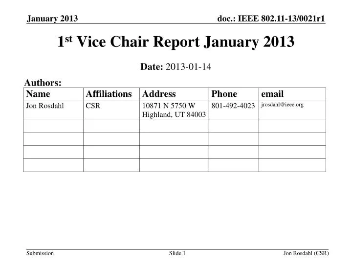 1 st vice chair report january 2013