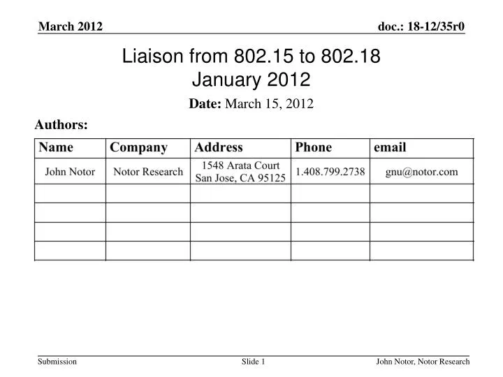liaison from 802 15 to 802 18 january 2012
