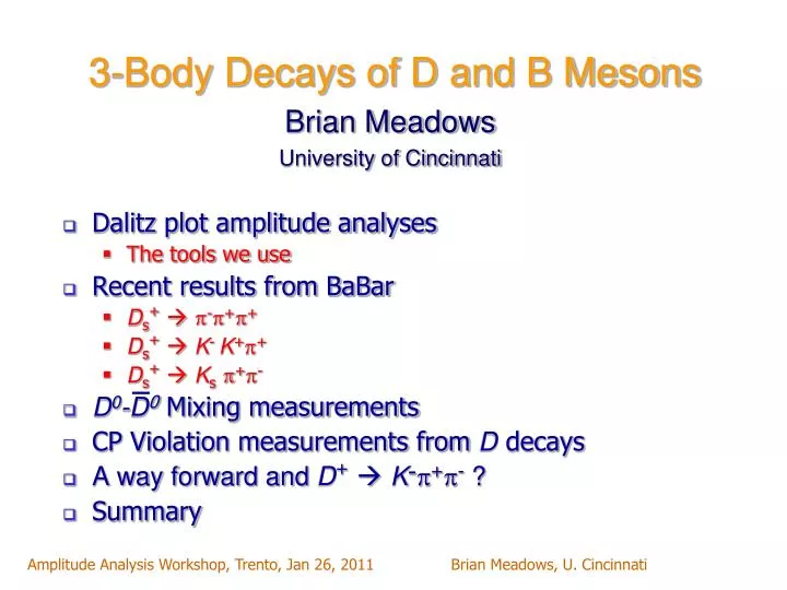 3 body decays of d and b mesons