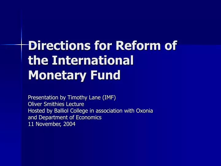 directions for reform of the international monetary fund