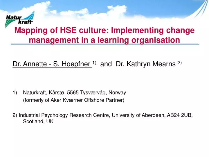 mapping of hse culture implementing change management in a learning organisation