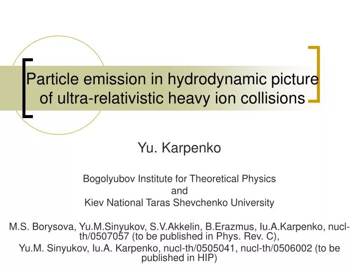 particle emission in hydrodynamic picture of ultra relativistic heavy ion collisions