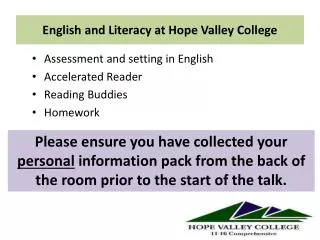 English and Literacy at Hope Valley College