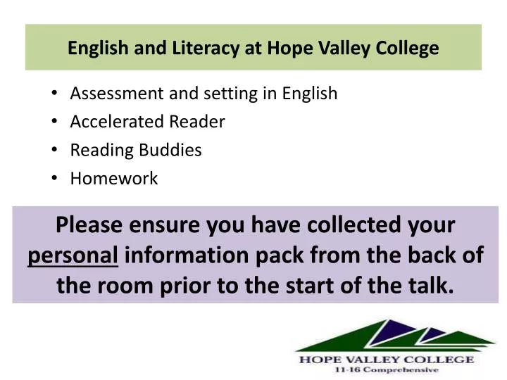 english and literacy at hope valley college
