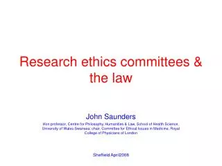 Research ethics committees &amp; the law