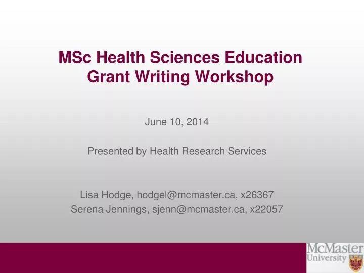 msc health sciences education grant writing workshop