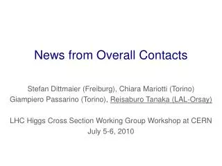 News from Overall Contacts