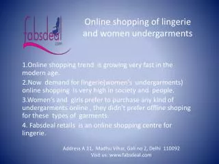 An online shop for Lingerie nd women undergarmnts at fabsdea