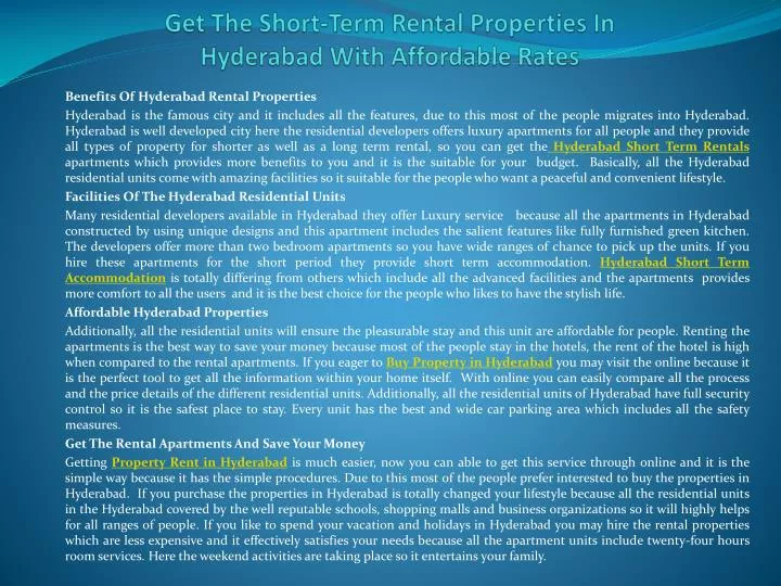 get the short term rental properties in hyderabad with affordable rates