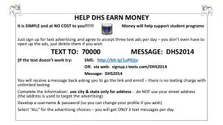 HELP DHS EARN MONEY