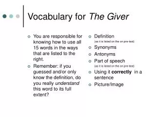Vocabulary for The Giver