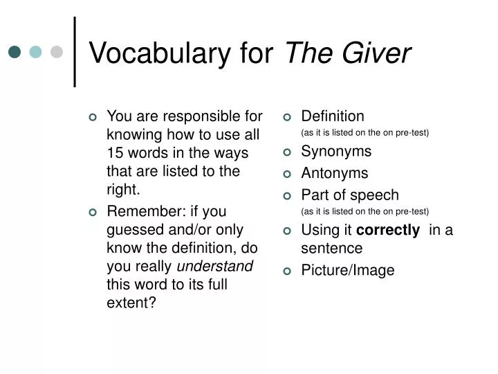 vocabulary for the giver