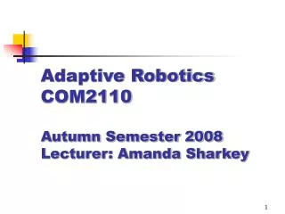 Adaptive Robotics COM2110 Autumn Semester 2008 Lecturer: Amanda Sharkey