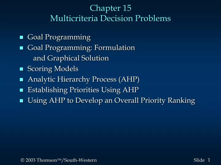 chapter 15 multicriteria decision problems