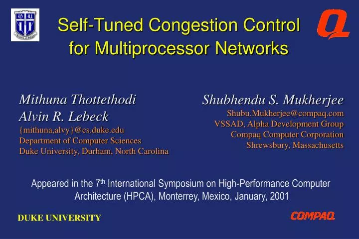 self tuned congestion control for multiprocessor networks