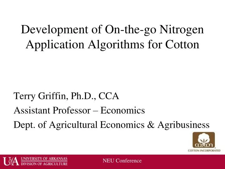 development of on the go nitrogen application algorithms for cotton