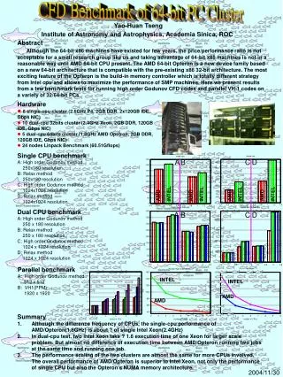 CFD Benchmark of 64-bit PC Cluster