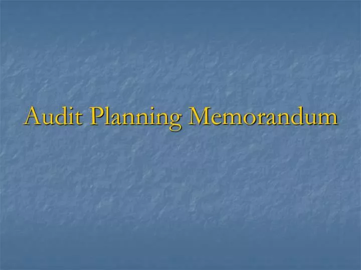 audit planning memorandum