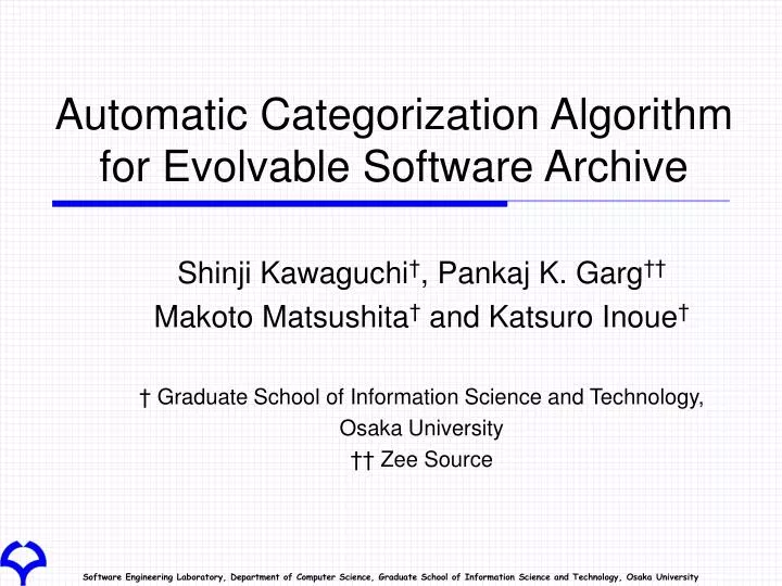 automatic categorization algorithm for evolvable software archive