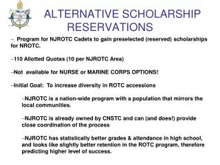 ALTERNATIVE SCHOLARSHIP RESERVATIONS