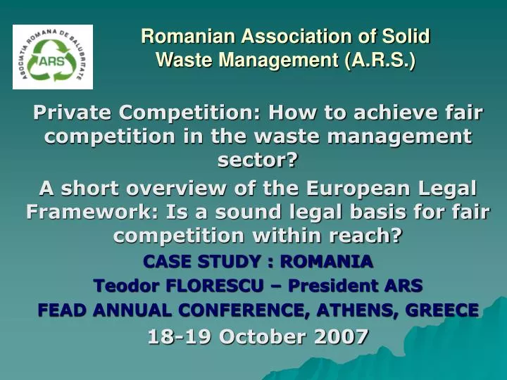 romanian association of solid waste management a r s