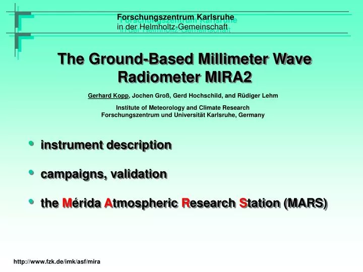 the ground based millimeter wave r adiometer mira2