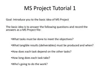 MS Project Tutorial 1