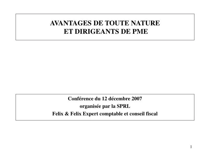 avantages de toute nature et dirigeants de pme