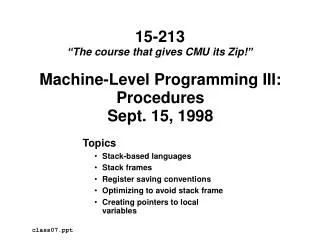Machine-Level Programming III: Procedures Sept. 15, 1998