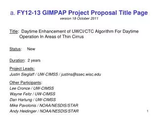 a. FY12-13 GIMPAP Project Proposal Title Page version 18 October 2011