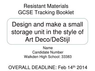 Resistant Materials GCSE Tracking Booklet