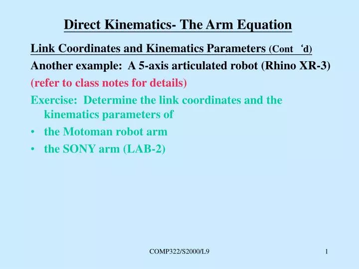 direct kinematics the arm equation