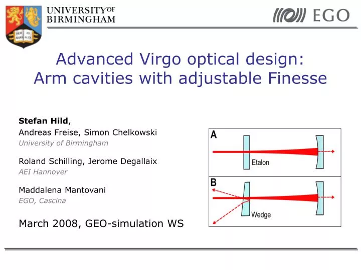 advanced virgo optical design arm cavities with adjustable finesse