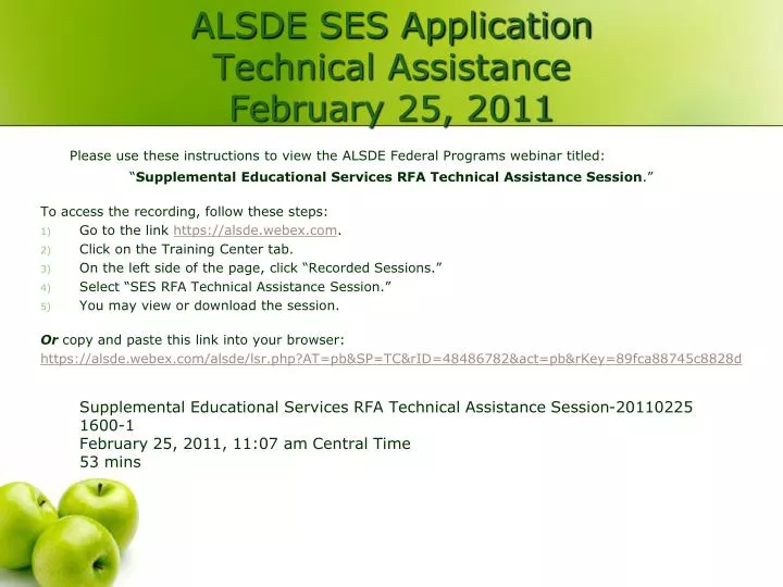 alsde ses application technical assistance february 25 2011