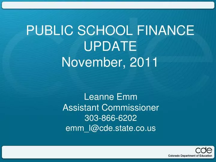 public school finance update november 2011