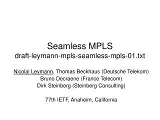 Seamless MPLS draft-leymann-mpls-seamless-mpls-01.txt