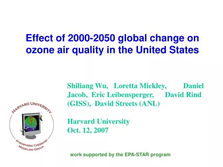 effect of 2000 2050 global change on ozone air quality in the united states