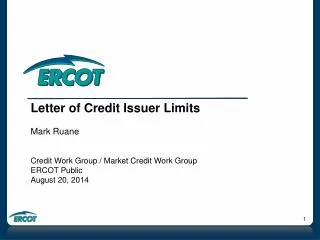 Letter of Credit Issuer Limits Mark Ruane Credit Work Group / Market Credit Work Group