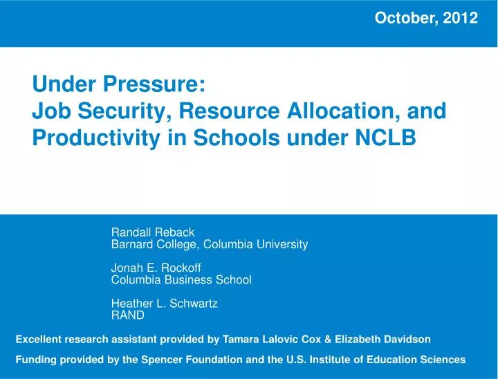 under pressure job security resource allocation and productivity in schools under nclb