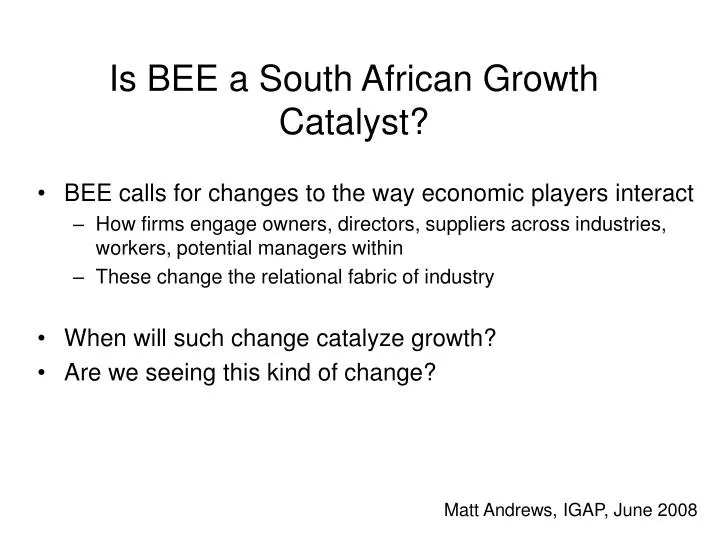 is bee a south african growth catalyst