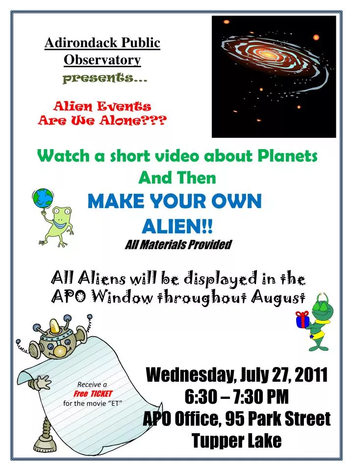 adirondack public observatory presents alien events are we alone