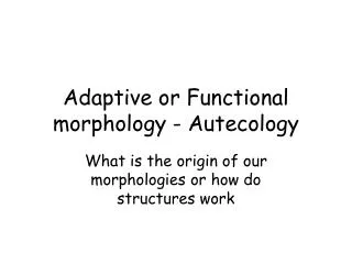 Adaptive or Functional morphology - Autecology